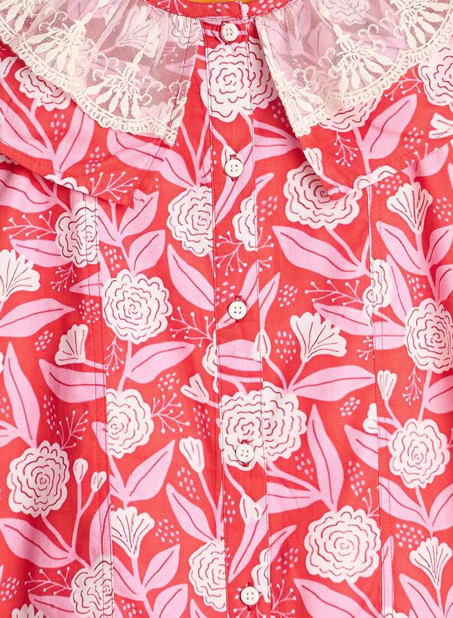 Stylo Bug Girls Floral Print Lace Neckline Dress - Image 4