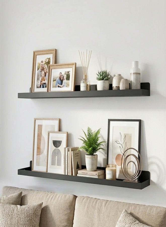 SSNEWOG Floating Shelves Wall Mounted Set of 2, 36 Inch Long Picture Ledge Shelf with Lip, Metal Floating Shelves for Storage, Wall Shelves for Living Room, Bedroom, Bathroom, Kitchen, Black - Image 2