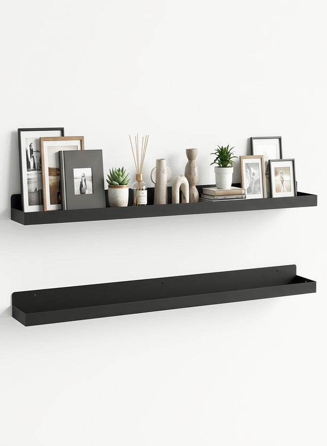 SSNEWOG Floating Shelves Wall Mounted Set of 2, 36 Inch Long Picture Ledge Shelf with Lip, Metal Floating Shelves for Storage, Wall Shelves for Living Room, Bedroom, Bathroom, Kitchen, Black - Image 1