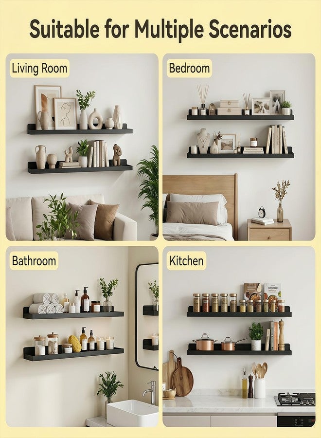 SSNEWOG Floating Shelves Wall Mounted Set of 2, 36 Inch Long Picture Ledge Shelf with Lip, Metal Floating Shelves for Storage, Wall Shelves for Living Room, Bedroom, Bathroom, Kitchen, Black - Image 5
