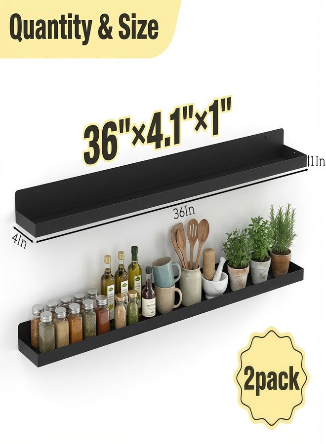 SSNEWOG Floating Shelves Wall Mounted Set of 2, 36 Inch Long Picture Ledge Shelf with Lip, Metal Floating Shelves for Storage, Wall Shelves for Living Room, Bedroom, Bathroom, Kitchen, Black - Image 3