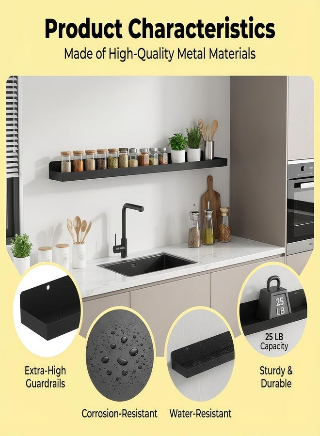 SSNEWOG Floating Shelves Wall Mounted Set of 2, 36 Inch Long Picture Ledge Shelf with Lip, Metal Floating Shelves for Storage, Wall Shelves for Living Room, Bedroom, Bathroom, Kitchen, Black - Image 4