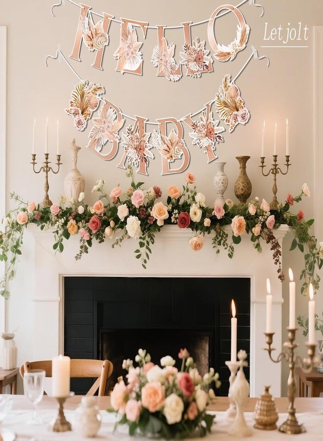 Letjolt Hello Baby Boho Flower Banner Girls Baby Shower Letter Garland Floral Birthday Gender Reveal Party Banner Nursery Decorations 12pcs - Image 3