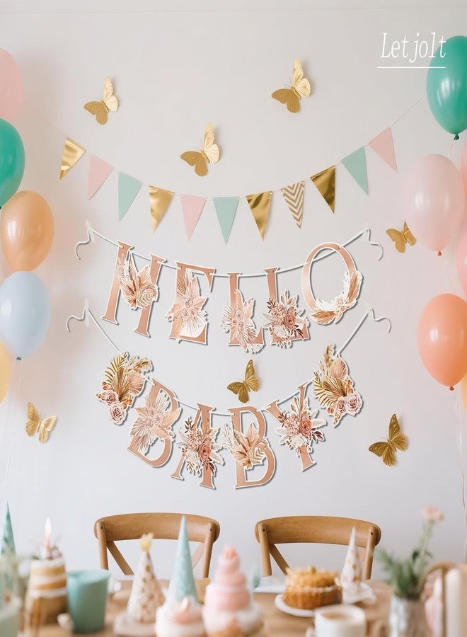 Letjolt Hello Baby Boho Flower Banner Girls Baby Shower Letter Garland Floral Birthday Gender Reveal Party Banner Nursery Decorations 12pcs - Image 5