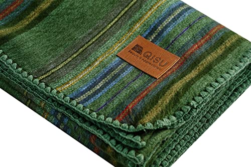 QISU Alpaca Wool Blanket Throw | Large, Beautiful, Warm, Variegated | 85 x 65 inches | Ultra-Soft, Hypoallergenic and Breathable | Non-Itchy or Scratchy Fabric (Green Variegated) - Image 2