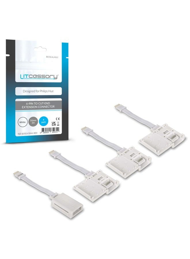 Litcessory 6-Pin to Shortened End Extension Cable for Philips Hue Lightstrip Plus (50 mm, Pack of 4, White - Micro 6-Pol V4) - Image 1