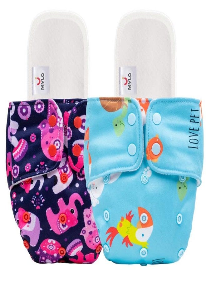 Mylo Leak-Proof Baby Cloth Diaper Combo (2 Diapers + 2 Inserts) | Free Size (3M-3Y) | High Absorption | Quick Dry | Oeko-Tex Certified | Washable - Purple, Pet Love - Image 1
