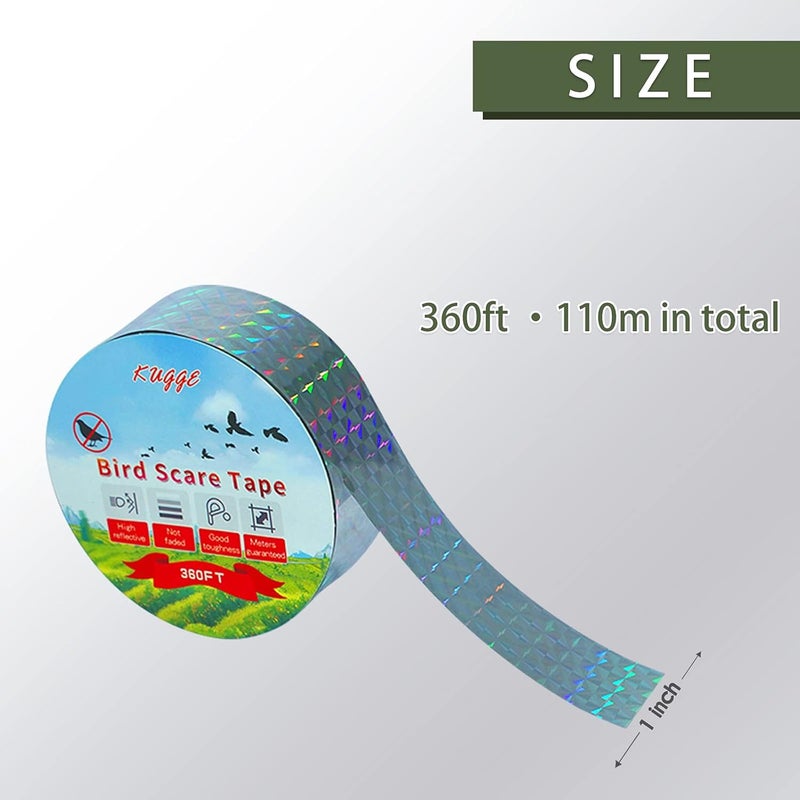 Kugge Bird Flash Tape (1in,360ft), Double Side Reflective Ribbon, Protect Your House, Garden, Orchard - Image 2