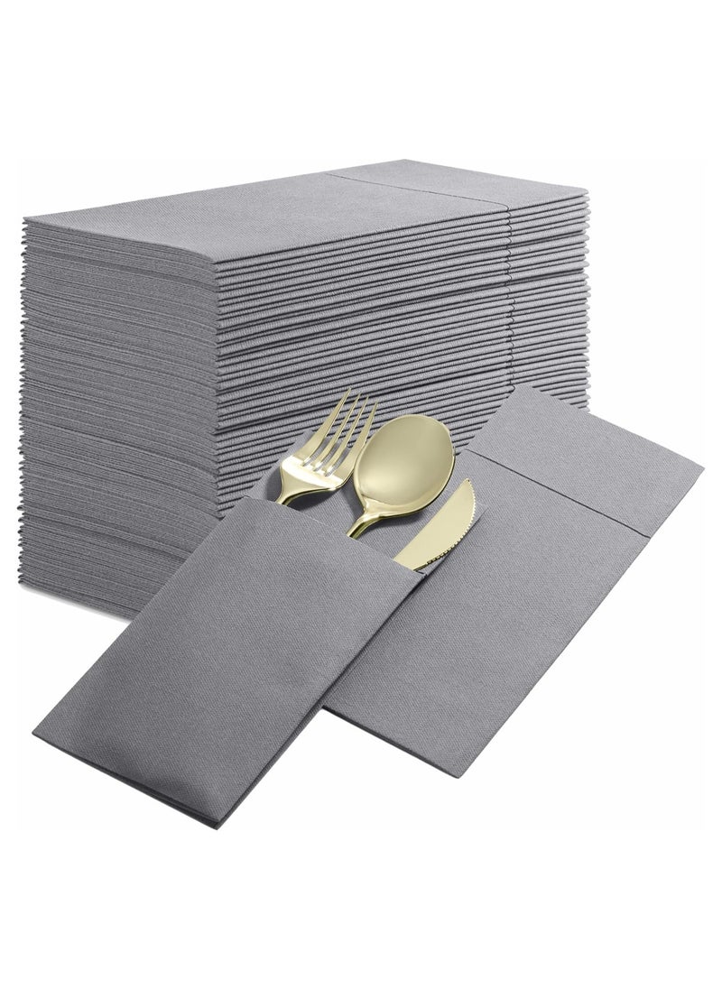 KCDMBUE 25 Pack Disposable Cloth Pocket Dinner Napkins (Grey)  - Image 1