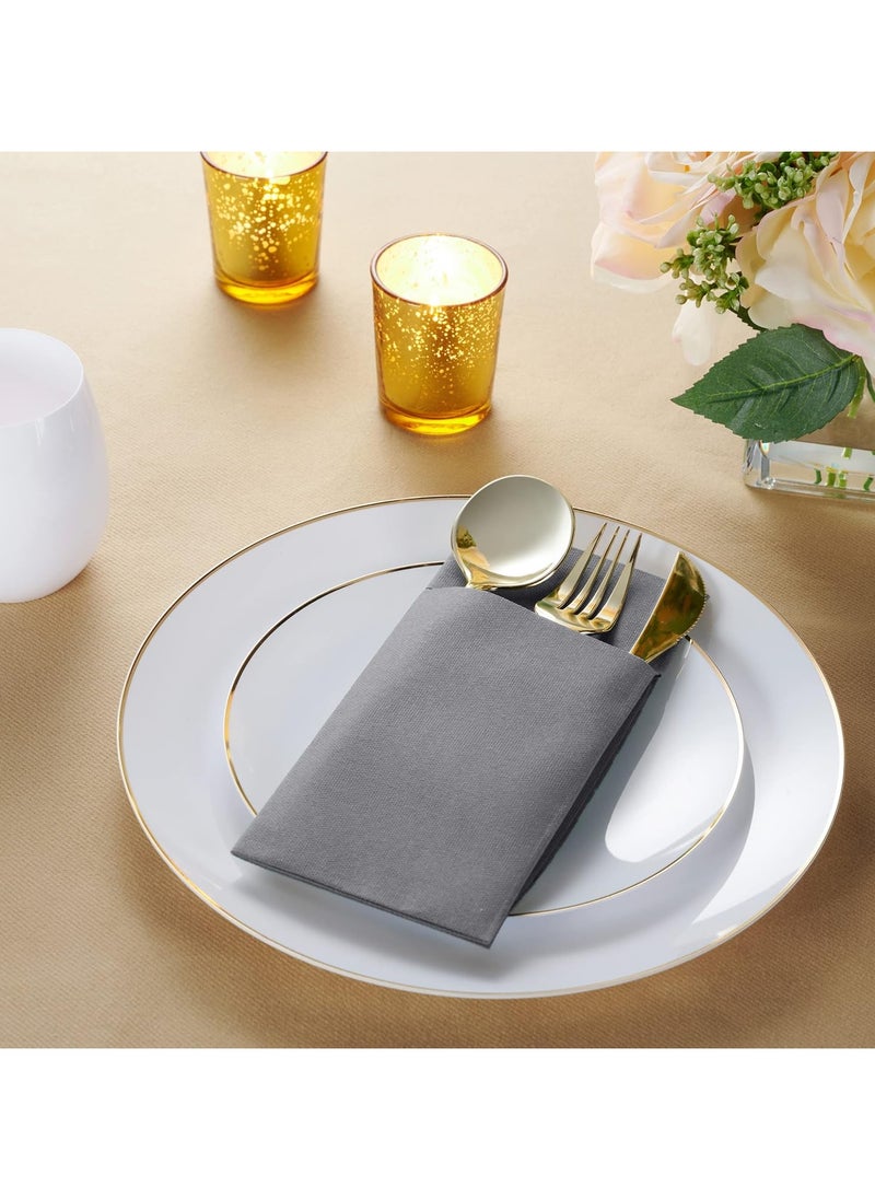KCDMBUE 25 Pack Disposable Cloth Pocket Dinner Napkins (Grey)  - Image 2