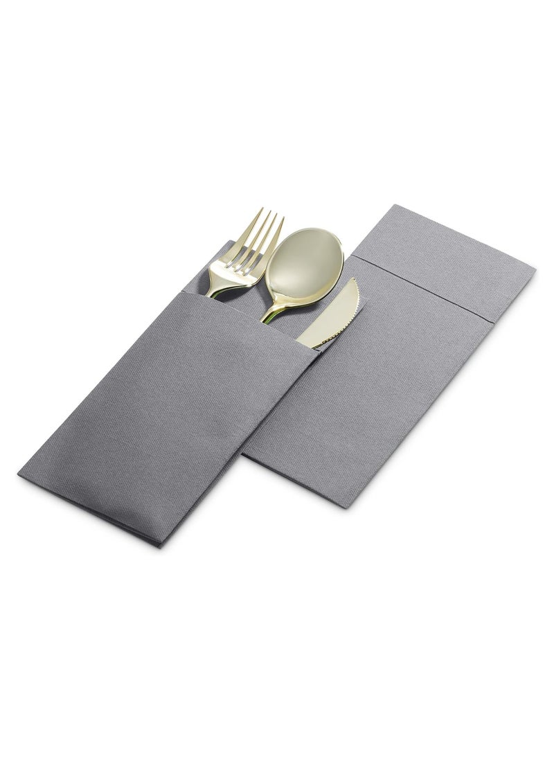 KCDMBUE 25 Pack Disposable Cloth Pocket Dinner Napkins (Grey)  - Image 3