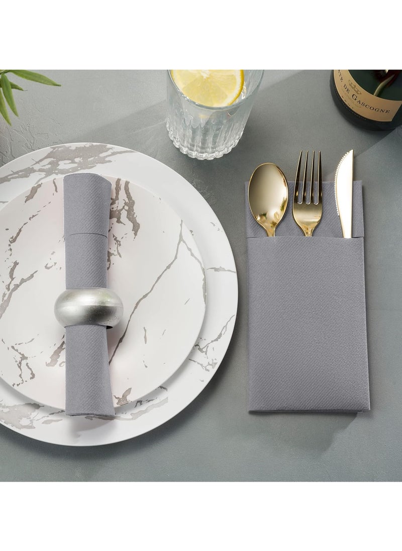 KCDMBUE 25 Pack Disposable Cloth Pocket Dinner Napkins (Grey)  - Image 4
