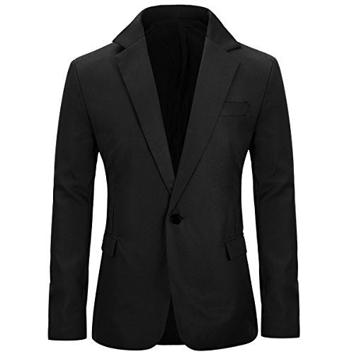 YUNCLOS Men's Slim Fit Casual One Button Notched Lapel Blazer Jacket (Black, L) - Image 1