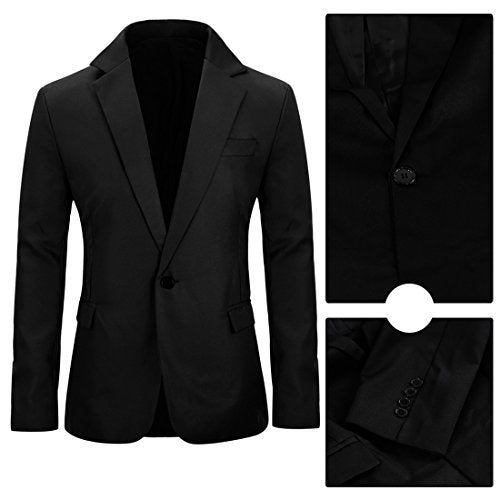 YUNCLOS Men's Slim Fit Casual One Button Notched Lapel Blazer Jacket (Black, L) - Image 3
