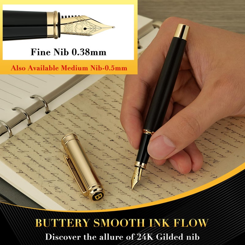 BEILUNER 316 Fountain Pen,Stunning Luxury Blackwood,24K Gilded Nib(Fine),Gorgeous 24K Gold Finish, Ink Converter,Fancy Gift for Men&Women-Elegant,Executive,Graduation Pens for Writing, BK-F - Image 5