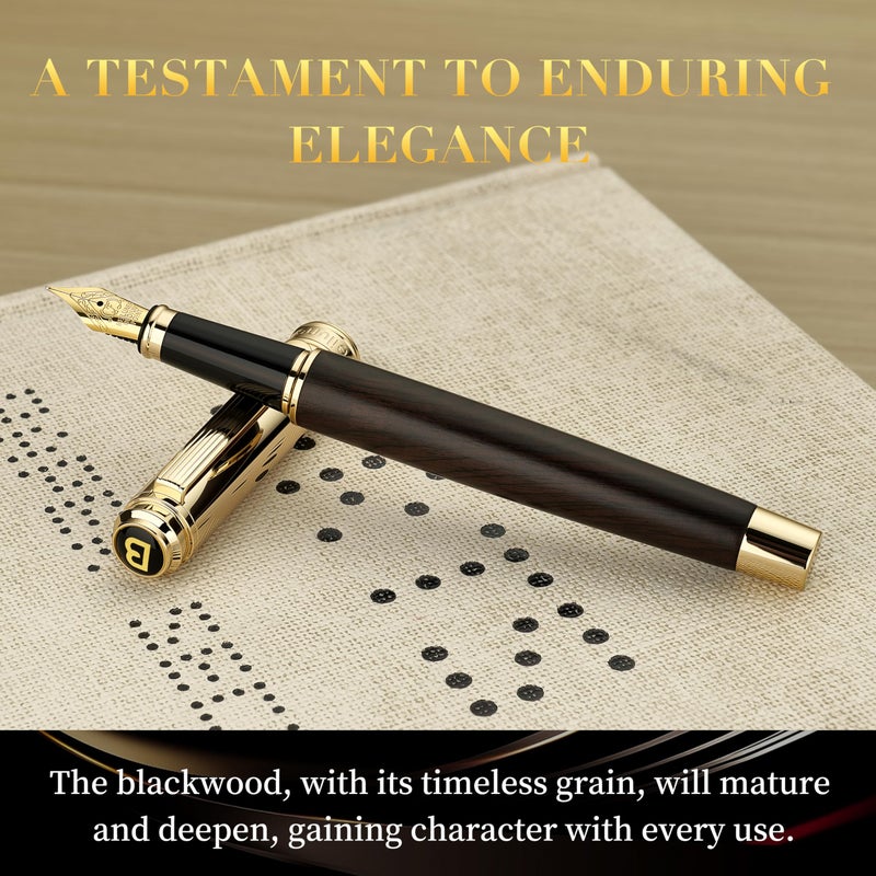 BEILUNER 316 Fountain Pen,Stunning Luxury Blackwood,24K Gilded Nib(Fine),Gorgeous 24K Gold Finish, Ink Converter,Fancy Gift for Men&Women-Elegant,Executive,Graduation Pens for Writing, BK-F - Image 4