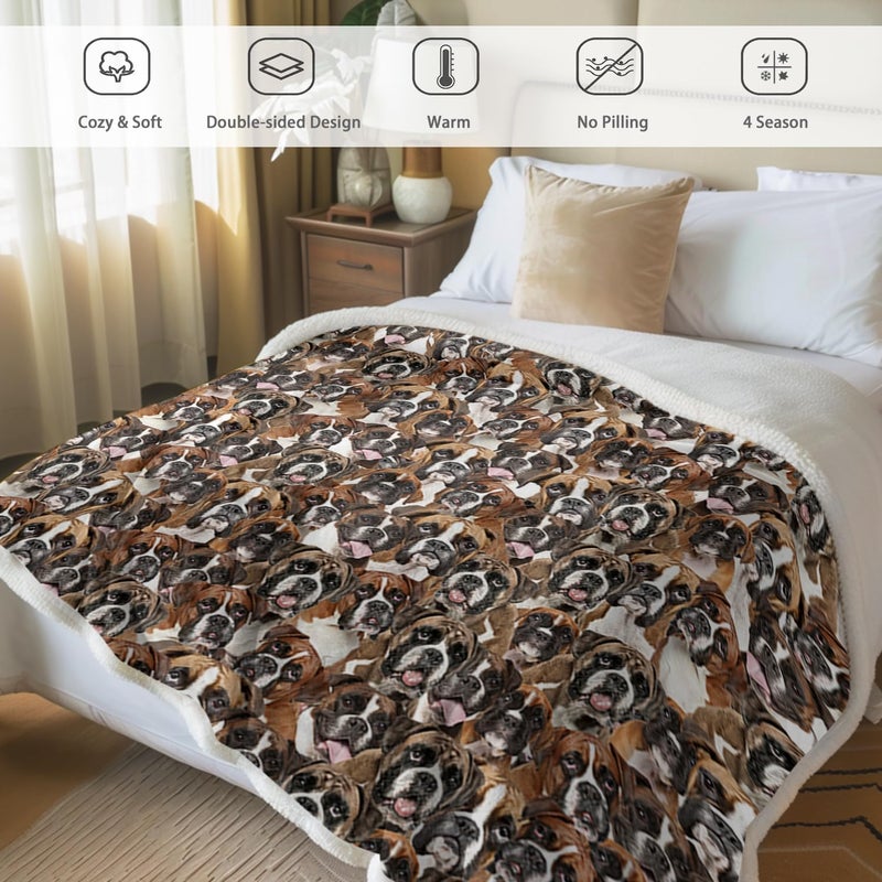 BlessLiving BlessLiving Boxer Dog Blanket Super Soft Cozy Reversible Fluffy Sherpa Throw Blanket for Kids Girls Adults Cute Pet Fleece Blankets White Boxer Dog Prints Mom Gifts Blankets (50 x 60 Inches)  - Image 2