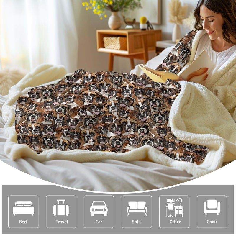 BlessLiving BlessLiving Boxer Dog Blanket Super Soft Cozy Reversible Fluffy Sherpa Throw Blanket for Kids Girls Adults Cute Pet Fleece Blankets White Boxer Dog Prints Mom Gifts Blankets (50 x 60 Inches)  - Image 4