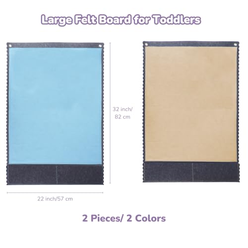 CHEFAN 2 PCS Felt Board for Toddlers Large Flannel Board for Wall Felt Stories Learning Board with 2 Storage Pocket for Preschool Classroom and Daycare 32 22 Inch Blue and Brown - Image 5