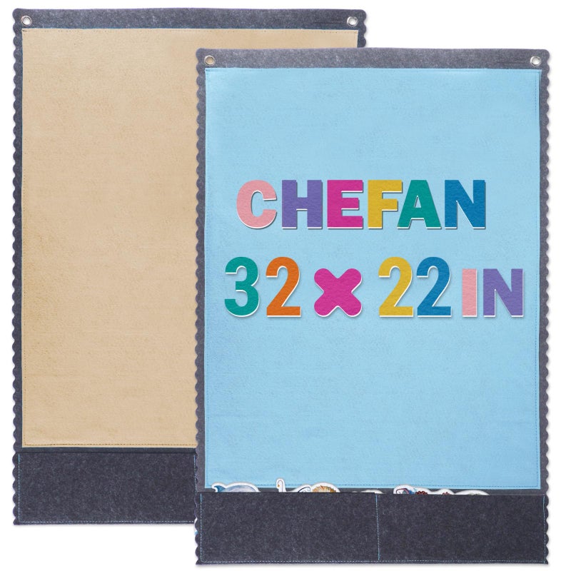 CHEFAN 2 PCS Felt Board for Toddlers Large Flannel Board for Wall Felt Stories Learning Board with 2 Storage Pocket for Preschool Classroom and Daycare 32 22 Inch Blue and Brown - Image 3