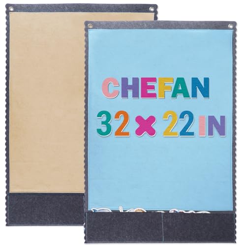 CHEFAN 2 PCS Felt Board for Toddlers Large Flannel Board for Wall Felt Stories Learning Board with 2 Storage Pocket for Preschool Classroom and Daycare 32 22 Inch Blue and Brown - Image 1