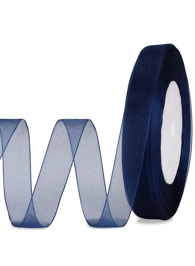 molshine 50 Yards X 5/8 Inch Shimmer Sheer Organza Ribbon,Chiffon Fabric Ribbons For Bouquets Garland,Bowknot,Wedding,Gift Wrapping,Hair,Crafts,Decoration (Navy Blue, 5/8") - Image 1
