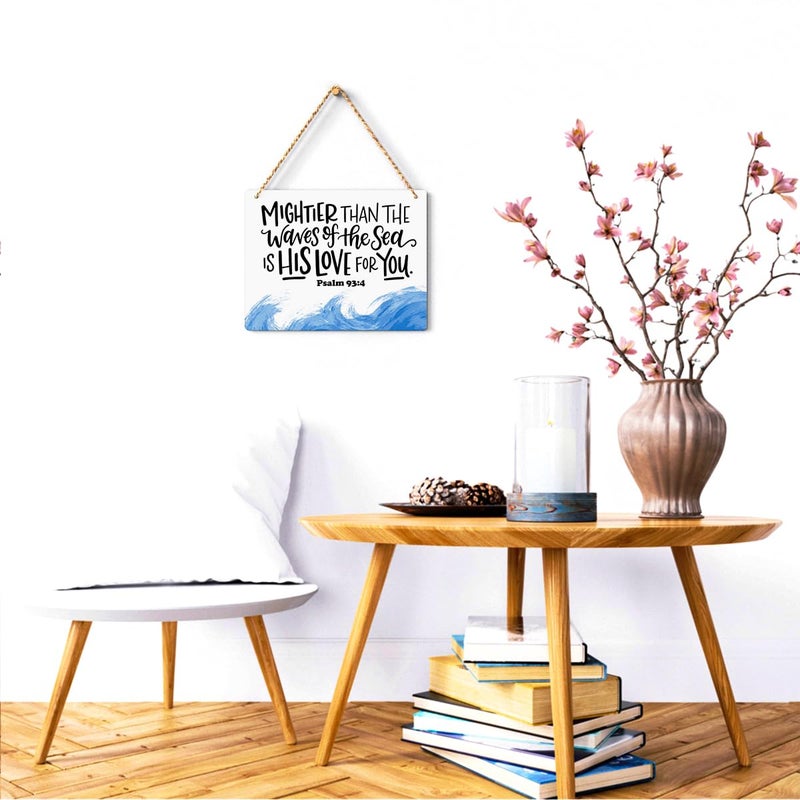 BELLOWDEER Inspirational Nautical Decor Mightier Than The Waves of The Sea Psalm 93:4 Scripture Wooden Hanging Sign Christian Gift for Baby Kids Girl Boy Nursery Teen Room Bible Verse Wall Art 10 x 8 Inches - Image 2
