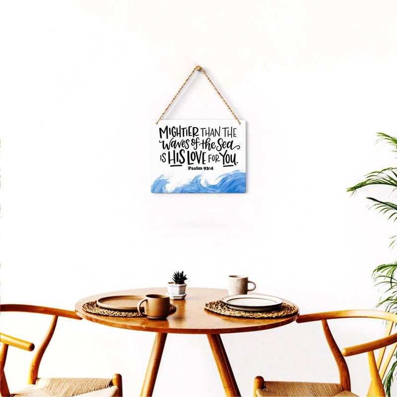 BELLOWDEER Inspirational Nautical Decor Mightier Than The Waves of The Sea Psalm 93:4 Scripture Wooden Hanging Sign Christian Gift for Baby Kids Girl Boy Nursery Teen Room Bible Verse Wall Art 10 x 8 Inches - Image 4