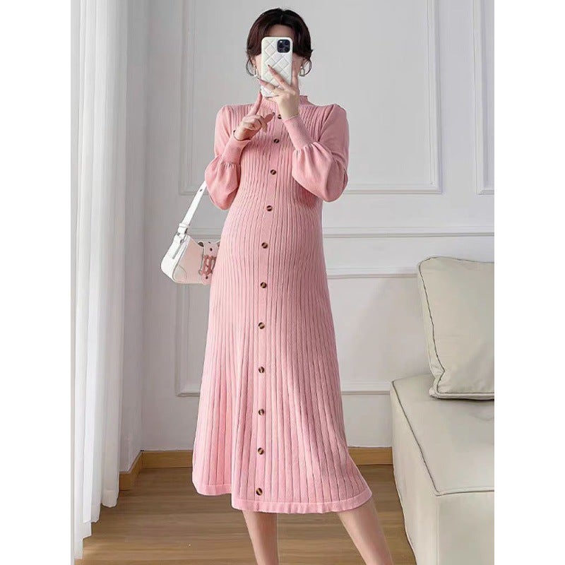 Maternity Lantern Sleeve Knit Sweater Dress Pink 