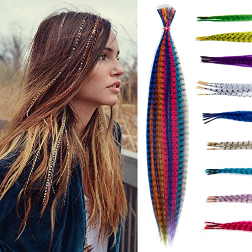 SARLA Syntheic Feather Hair Extensions 50 Pcs Colored Hair Piece for Women 10 Mixed Colors 16 Inch - Image 1