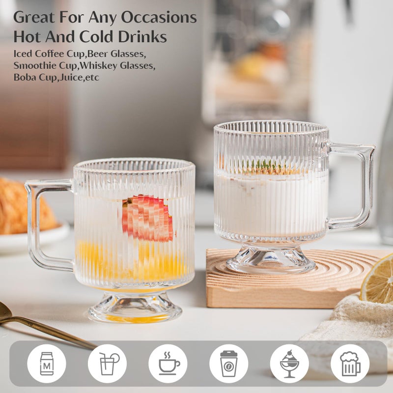 INSETLAN 6-Piece Ribbed Glass Coffee Mug Set, 10 oz Clear Glass Tea Cups with Handle, Modern Vertical Stripe Design for Everyday Drinks â€“ Perfect for Coffee, Tea, Latte, Cappuccino, and More - Image 3