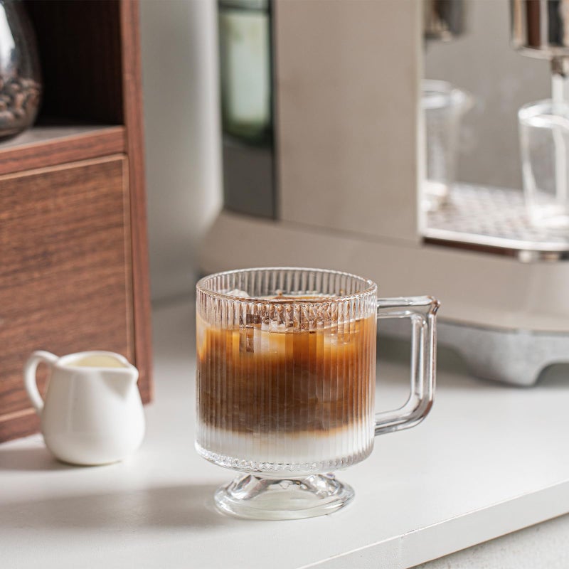 INSETLAN 6-Piece Ribbed Glass Coffee Mug Set, 10 oz Clear Glass Tea Cups with Handle, Modern Vertical Stripe Design for Everyday Drinks â€“ Perfect for Coffee, Tea, Latte, Cappuccino, and More - Image 4