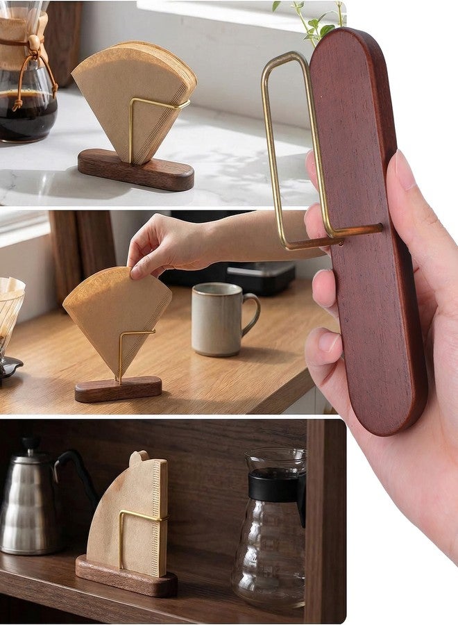 WJIAAA Cone Coffee Filter Holder, Coffee Filter Storage for 60 Paper Filters Size #01 and #02, Wood & Brass Rack Pour Over Containe Stand for Counter - Image 3