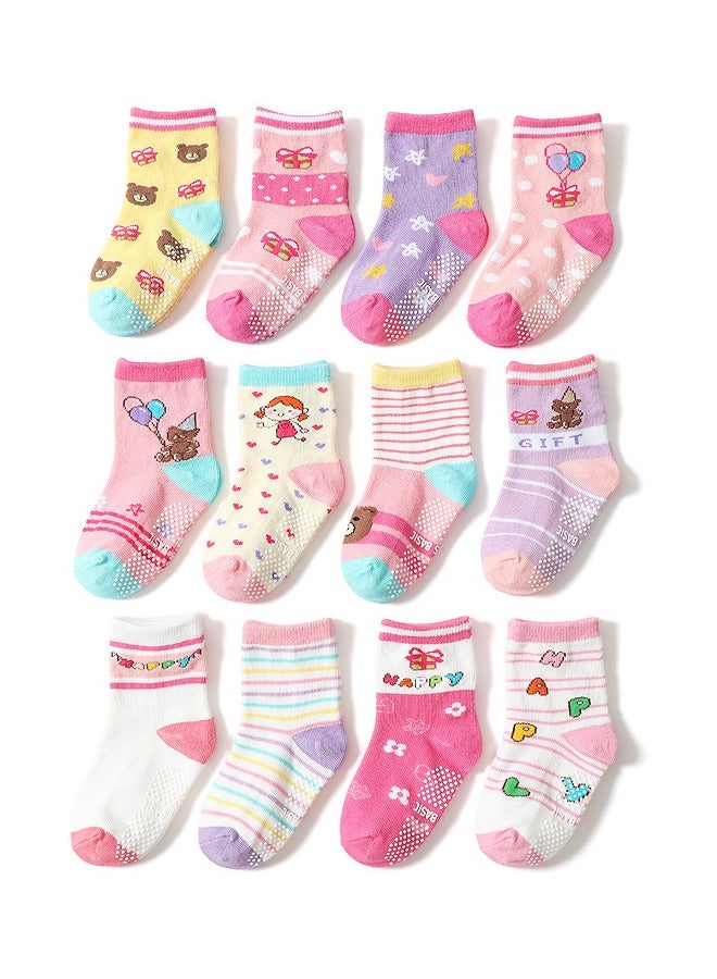 DOOKOO 12 Pairs Baby Socks Of Cotton Non-Slip Striped Girls Socks Multicolor - Image 1