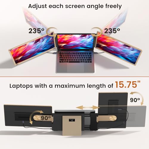 UK BONITOYS موسع شاشة اللابتوب 15.6 بوصة، شاشة محمولة بدقة 1080P FHD مع 120% sRGB، شاشة قابلة للفصل بزاوية دوران 235، توصيل وتشغيل، موسع شاشة ثلاثي للابتوب متوافق مع ويندوز، ماك، كروم - Image 4