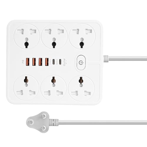 BOVTY Extension Board with 20W Fast PD Type C 2500W 10A Extension Cord 4 Universal Socket 38W USB Fast Charging Ports Multi Port Extension for Home,Office,Computer,Mobile 2M Power Cord. (Z67-White) - Image 1