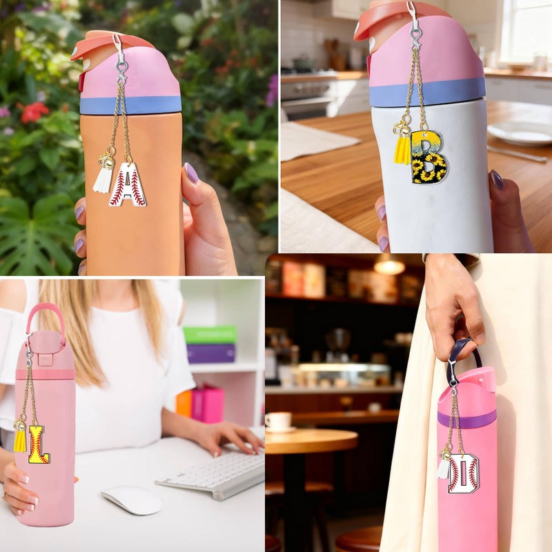 Ldntly Baseball Initial Keychain Charm Compatible for Owala 24oz 32oz 40oz Water Bottles Accessories,Personalized P Letter Monogrammed Charm with Tassel Tumbler Charms,Baseball Gifts for Women,Mom - Image 3