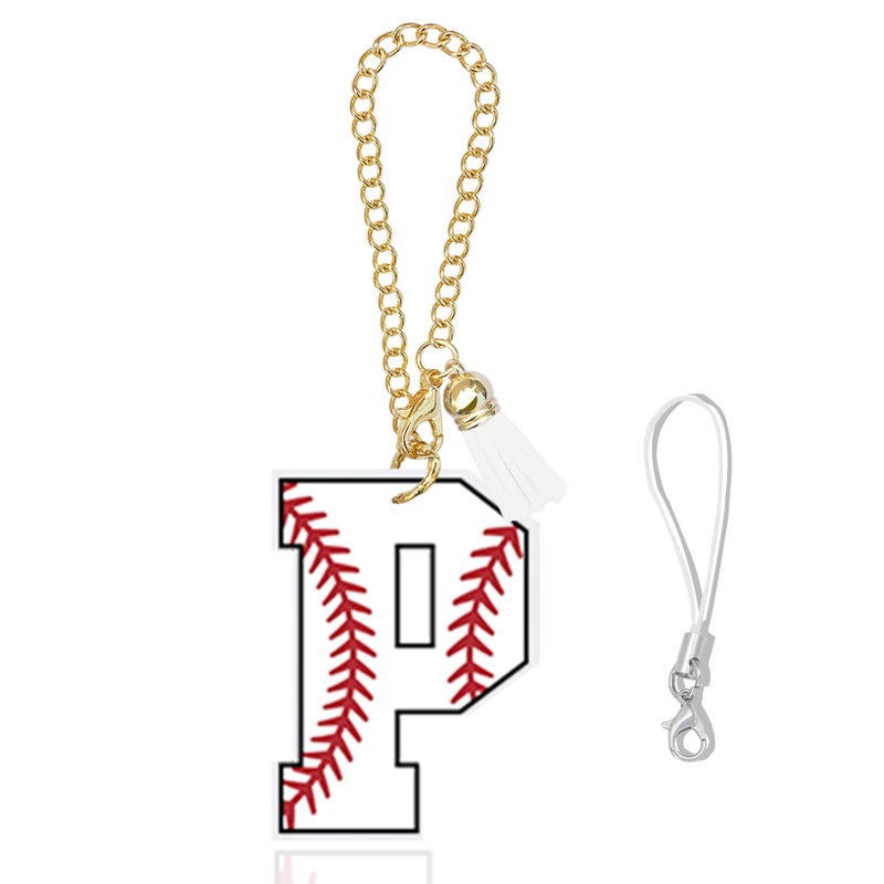 Ldntly Baseball Initial Keychain Charm Compatible for Owala 24oz 32oz 40oz Water Bottles Accessories,Personalized P Letter Monogrammed Charm with Tassel Tumbler Charms,Baseball Gifts for Women,Mom - Image 1