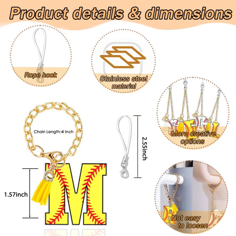 Ldntly Baseball Initial Keychain Charm Compatible for Owala 24oz 32oz 40oz Water Bottles Accessories,Personalized P Letter Monogrammed Charm with Tassel Tumbler Charms,Baseball Gifts for Women,Mom - Image 4