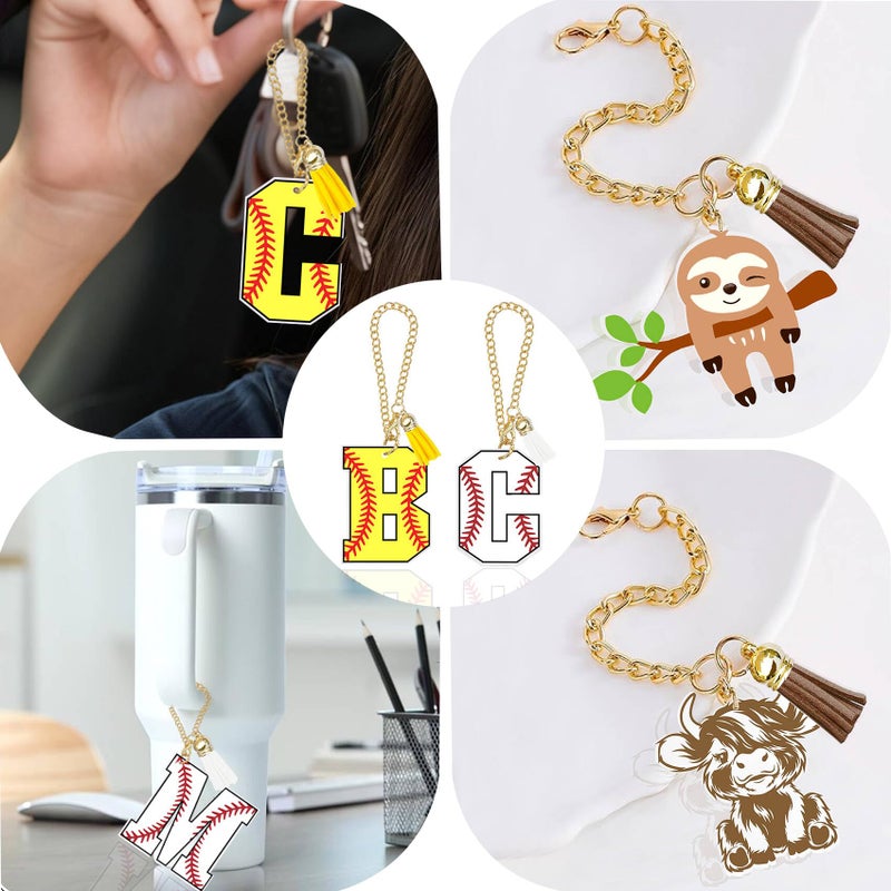 Ldntly Baseball Initial Keychain Charm Compatible for Owala 24oz 32oz 40oz Water Bottles Accessories,Personalized P Letter Monogrammed Charm with Tassel Tumbler Charms,Baseball Gifts for Women,Mom - Image 5