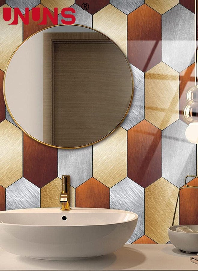 UNUNS بلاط الجدران، 12 قطعة من الرخام الذهبي ذاتية اللصق، ملصقات جدران مقاومة للاهتراء، تجديد جدران المطبخ المنزلي، خلفيات مطبخ ذاتية اللصق عالية الجودة، غرفة المعيشة، الحمام، 20X10 سم - Image 3