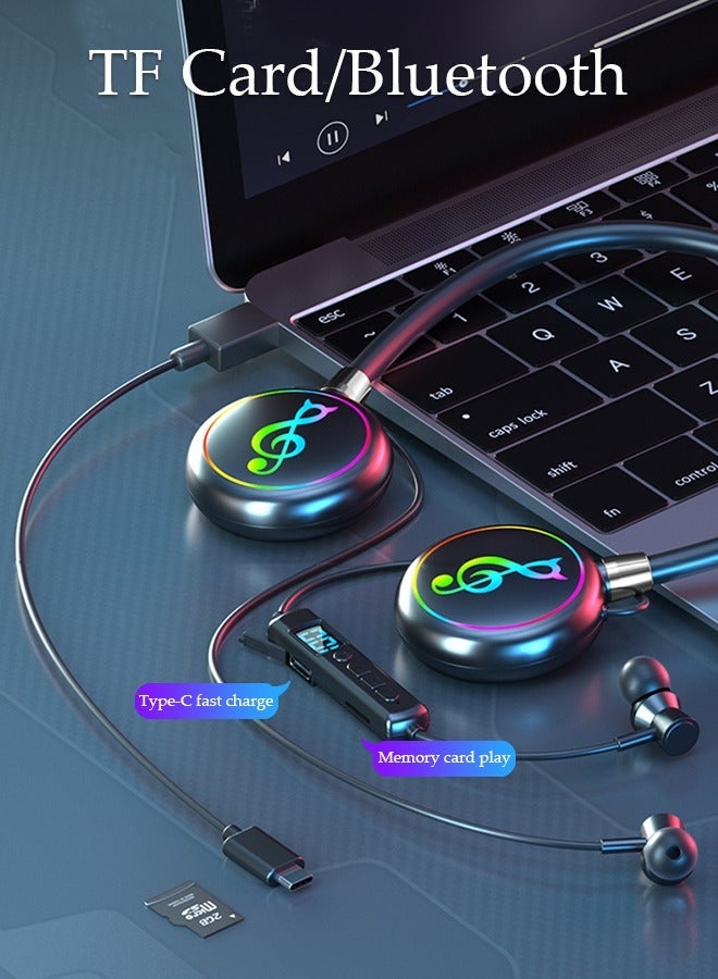 DUNISO Neckband Bluetooth Headphones Waterproof RGB Ligh HiFi Deep Gym Headset with Digital Display Microphone for Phone Call Music Sports Foldable Bluetooth V5.3 Headset - Image 5