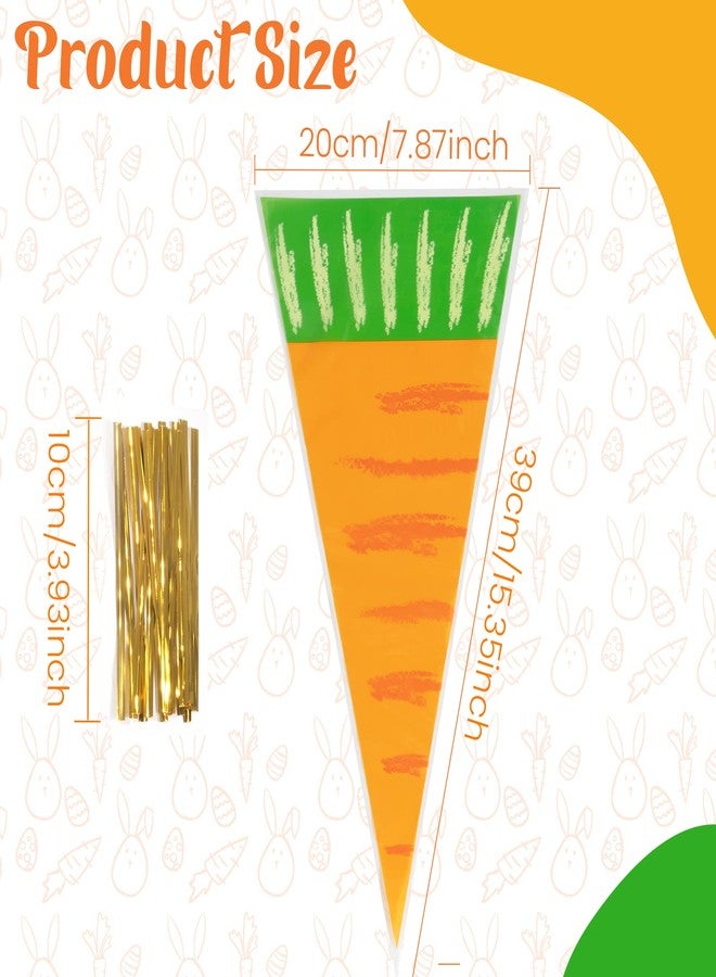 ISKYBOB 100Pcs Carrot Candy Bags with Tie Plastic Carrot Treat Bunny Cello Cone Bag - Image 2