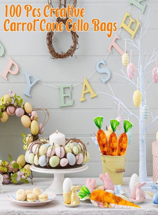 ISKYBOB 100Pcs Carrot Candy Bags with Tie Plastic Carrot Treat Bunny Cello Cone Bag - Image 3