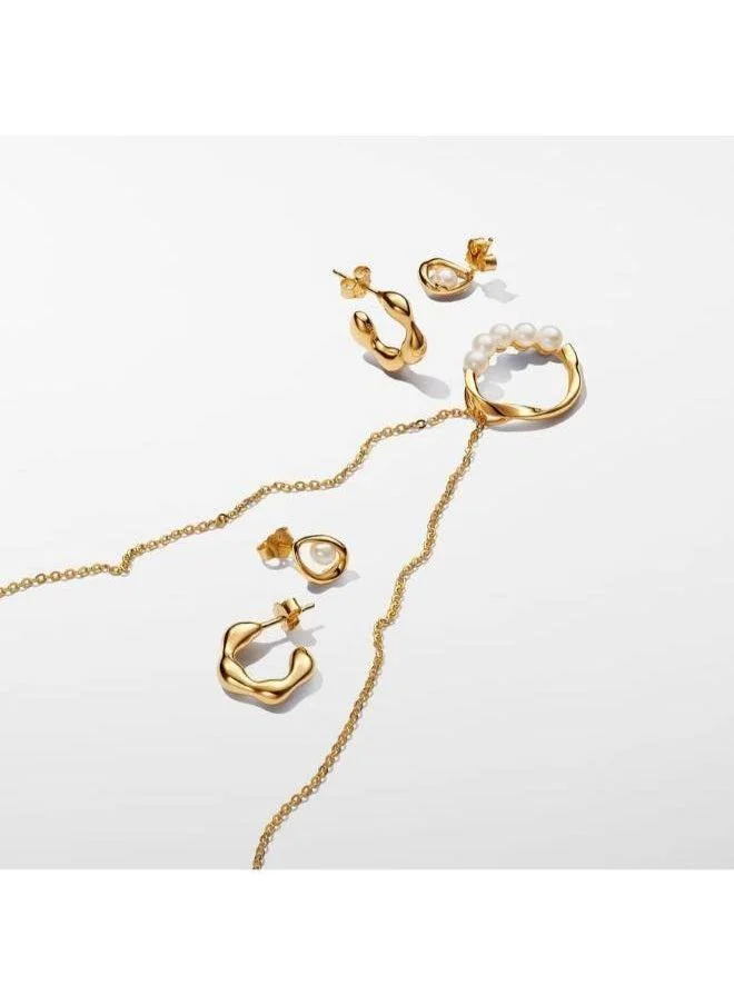 باندورا أقراط مرصعة مطلية بالذهب عيار 14 قيراط مع معالجة بيضاء