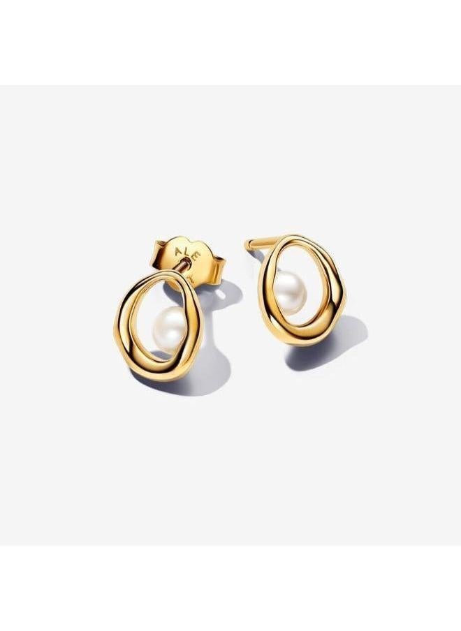 PANDORA 14K Gold-Plated Stud Earrings With White Treated F - Image 1