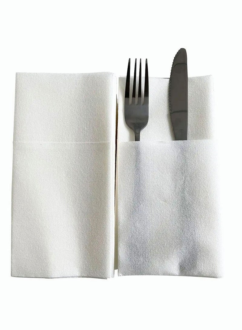 Y&D Disposable Cloth-Like Napkins with Built-in Flatware Pocket - White, Prefolded for Silverware - 50 Count - Image 2