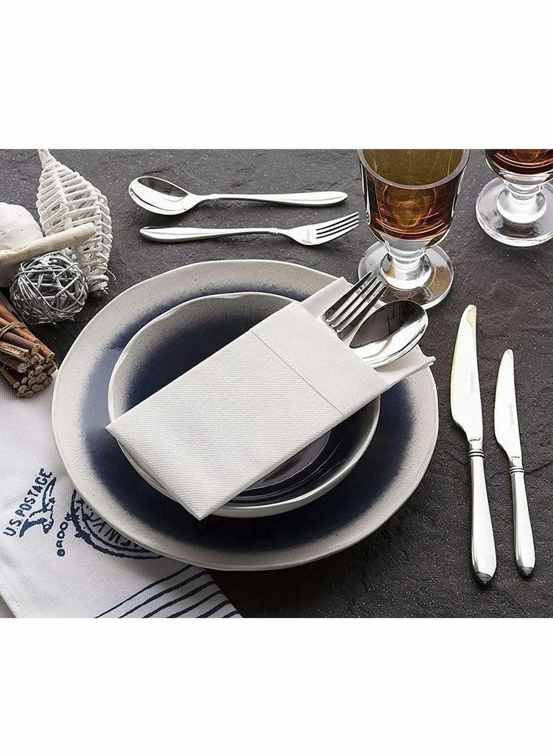 Y&D Disposable Cloth-Like Napkins with Built-in Flatware Pocket - White, Prefolded for Silverware - 50 Count - Image 4
