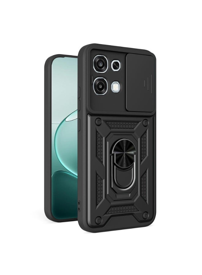 Case Cover Shockproof Protective Case with Camera Protection and Metal Ring Compatible with  Oppo A6 Pro (Black)