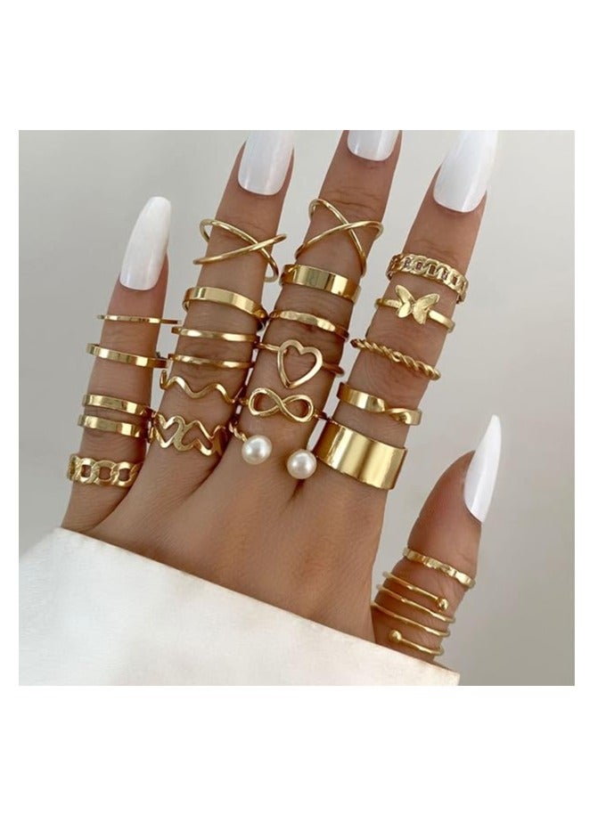 Shining Diva Fashion 22pcs Latest Stylish Stackable Kunckle Rings Set for Women and Girls Butterfly Heart Boho Gold and Silver Plated Rings - Image 2